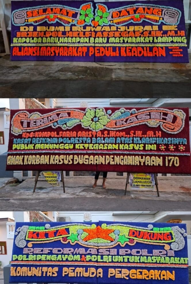 
					Karangan Bunga Berjejer Saat Sertijab Kapolda Lampung, Publik Soroti Kinerja Aparat dan Harapan Reformasi Kepolisian